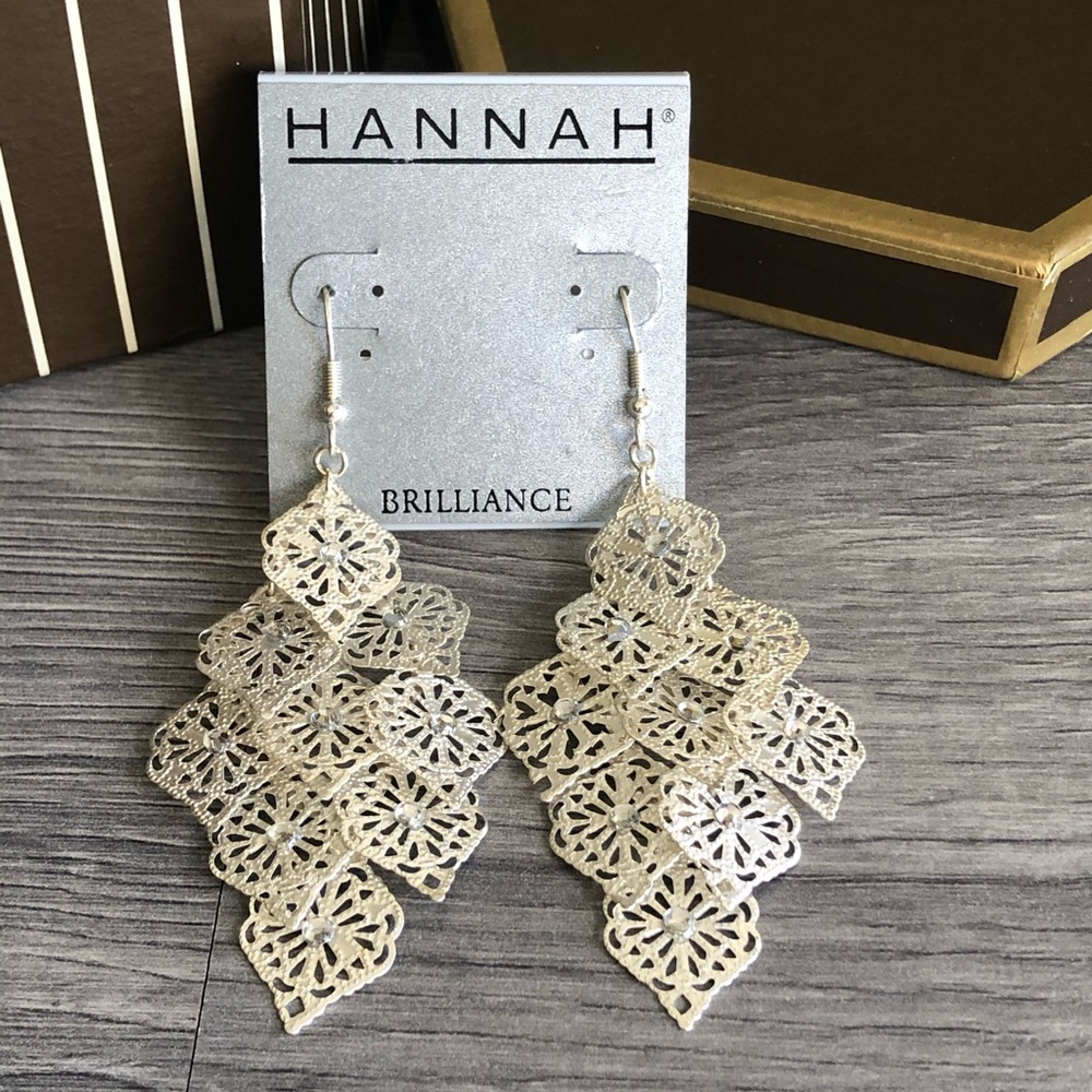 Statement Silver Tone Chandelier Earrings